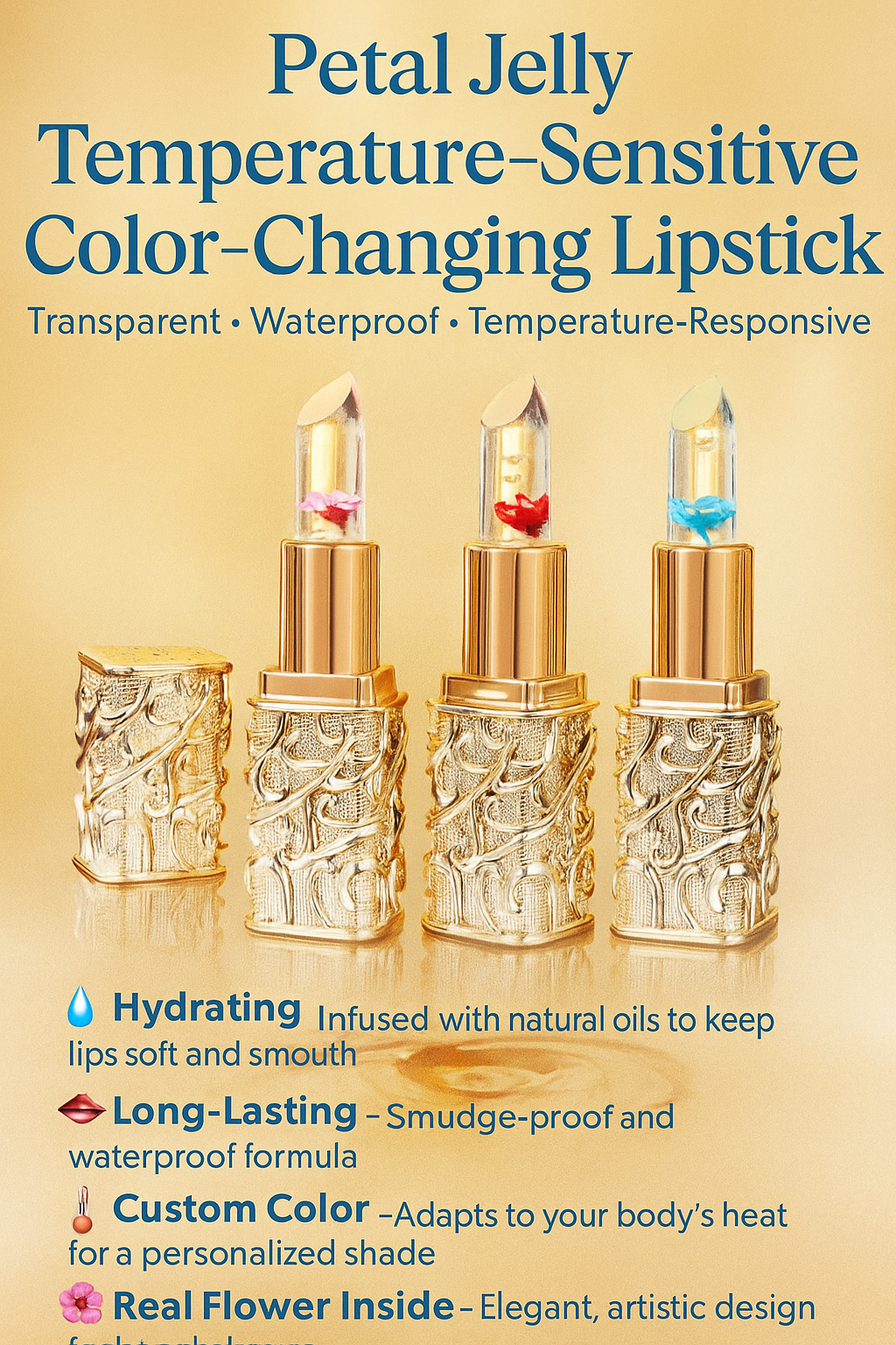 Petal Jelly Temperature-sensitive Color-changing Lipstick Waterproof Transparent Temperature-responsive Color-changing Lipstick